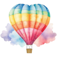 A colorful hot air balloon is flying in the sky, Watercolor illustration AI Generative png