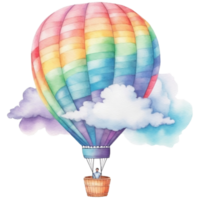 A colorful hot air balloon is flying in the sky, Watercolor illustration AI Generative png