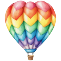 A colorful hot air balloon is flying in the sky, Watercolor illustration AI Generative png