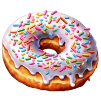 Illustration of a donut with white icing and colorful sprinkles AI Generative png