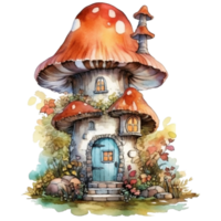 Illustration von ein Märchen Haus auf ein Baum mit ein Menge von Blumen ai generativ png
