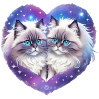 Two cats in the shape of a heart, Watercolor illustration AI Generative png