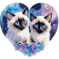 Two cats in the shape of a heart, Watercolor illustration AI Generative png