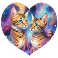 dos gatos en el forma de un corazón, acuarela ilustración ai generativo png