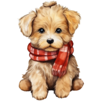 schattig puppy hond in sjaal. waterverf illustratie, Hallo herfst ai generatief ai gegenereerd generatief ai generatief png