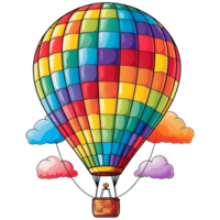 A colorful hot air balloon is flying in the sky, Watercolor illustration png