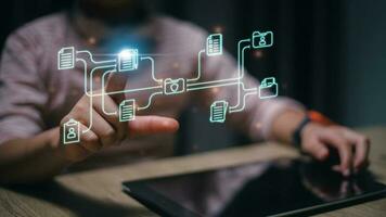 Document Management System DMS, online documentation database and process automation to efficiently manage files, knowledge and documentation in enterprise with ERP. Corporate business technology. photo