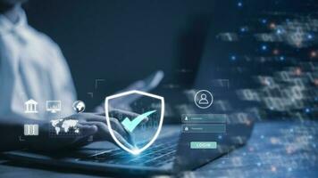 businesswomen protect personal information cybersecurity concept. User authentication system with username and password, global network security technology, photo