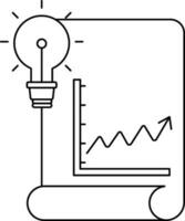 Statistics Paper With Light Bulb Icon In Black Line Art. vector