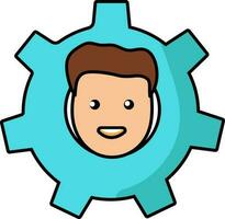 Young Man Face With Cogwheel Colorful Icon. vector