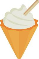 Ice Cream Scoop Waffle Cone With Spoon White And Orange Icon. vector