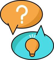 Question Mark And Illuminated Bulb Message Icon Or Symbol In Orange And Turquoise Color. vector