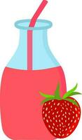 Strawberry Smoothie Bottle With Fruit Icon In Red Color. vector