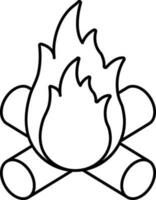 Flat Style Bonfire Icon In Black Line Art. vector