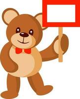 Vector Teddy Bear Character Holding Placard In Red And Brown Color.