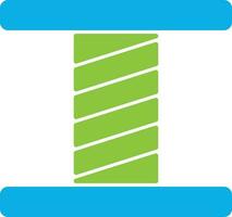 Blue color spool of green color thread icon in flat style. vector