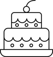 Tow Layer Cake Decorated With Cherry Icon In Outline Style. vector