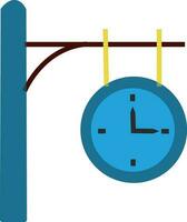 Train station clock in blue color. vector