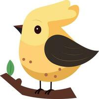 Titmouse Bird Sitting On Branch Icon In Pastel Yellow Color. vector