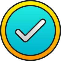 Check Symbol Or Icon On Gradient Yellow And Blue Round Background. vector