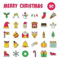 Isolated Merry Christmas Celebration 30 Icon Set In Flat Style. vector