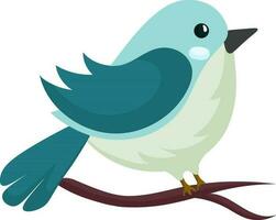 Character of Blue Bird Sitting On Branch Icon In Flat Style. vector