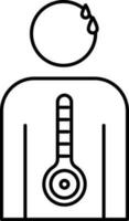 Sick Man With Fever Icon In Black Line Art. vector