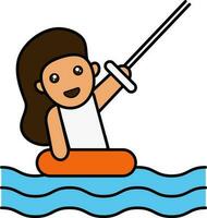 joven niña despertar Patinaje en agua vistoso icono. vector