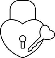 Heart Padlock With Key Icon In Line Art. vector