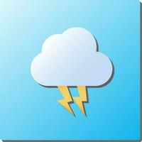 Yellow And White Cloud Flash Icon On Blue Square Background. vector