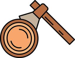 Stump With Axe Icon In Orange And Brown Color. vector