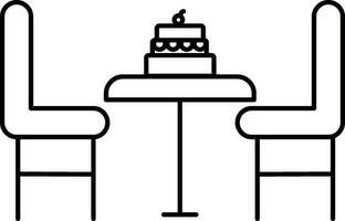 Cake On A Table With Chair Icon In Line Art. vector