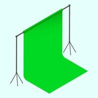 Realistic green curtain stand on blue background. vector