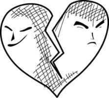 Broken heart icon with sad expressions. Doodle icon or symbol. vector