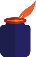 Orange feather and blue ink bottle. vector