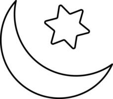 Islamic Crescent Moon And Star Icon In Line Art. vector