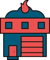 Burning Home Icon In Blue And Red Color. vector