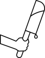 Hand Holding Knife Icon In Black Line Art. vector