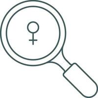 Magnifying Glass With Female Gender Icon in Line Art. vector