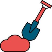 Shovel With Soil Icon In Red And Blue Color. vector