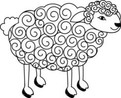 Doodle Style Cartoon Sheep Element On White Background. vector