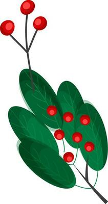 Red Berries With Green Leaves Element On White Background.