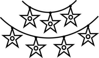 Black line art stars bunting flags in flat style. vector