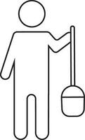 Character of faceless man holding shovel. vector