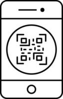 Linear Style QR Code In Smartphone Icon In Line Art. vector