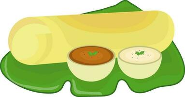 Flat illustration of dosa with Sambhar. vector