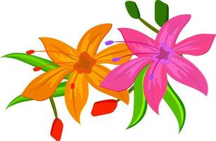 Color of flower with their leave in floral design element. vector