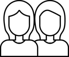 Faceless girls in black line art illustration. vector