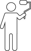 Character of faceless man holding painting roller brush. vector