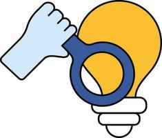 buscar idea o bulbo icono en amarillo y azul color. vector
